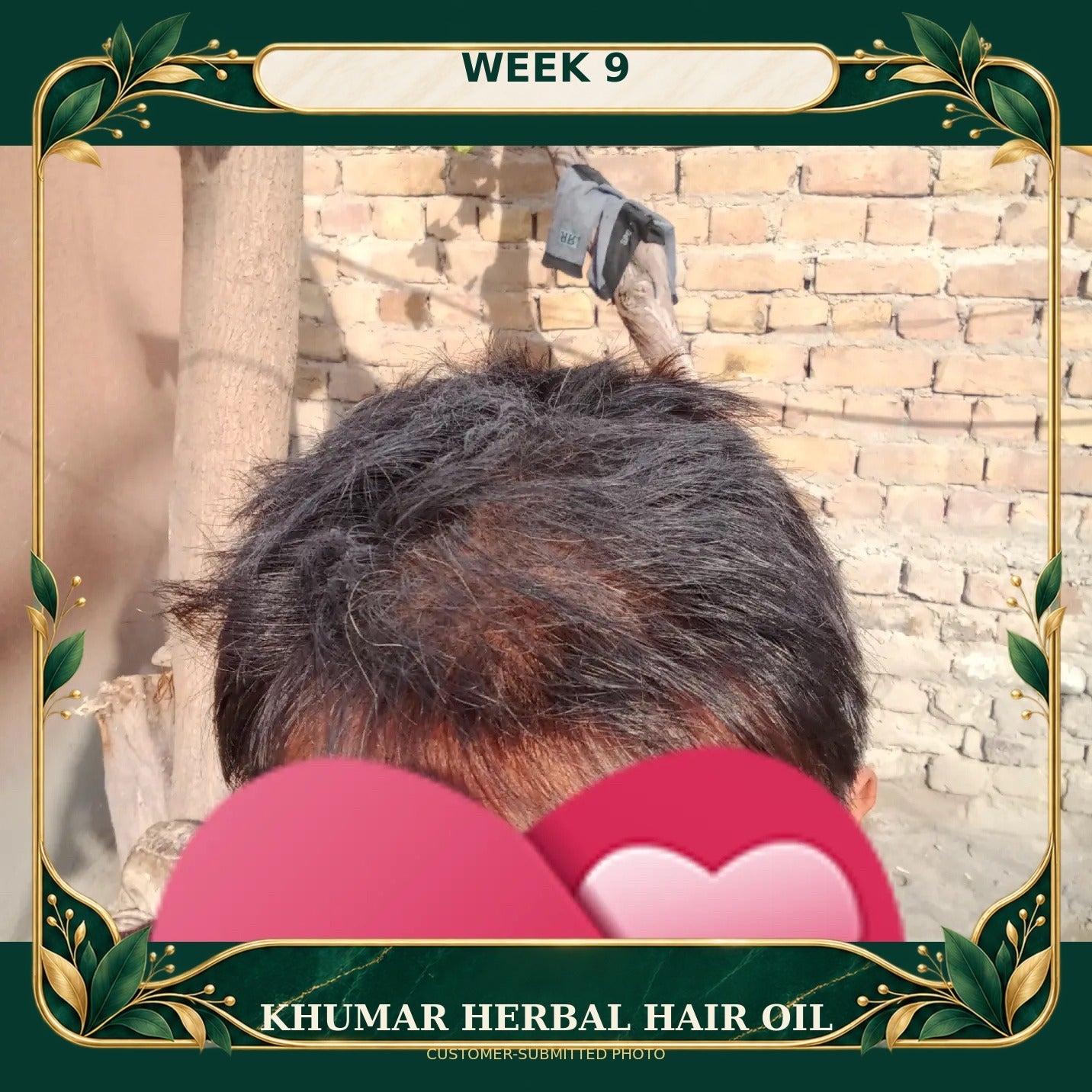 Customer-submitted Khumar Herbal Hair Oil result at Week 9