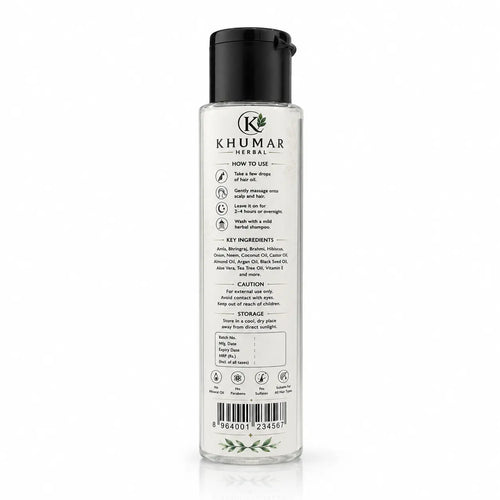 Khumar Herbal Hair Oil back label and directions