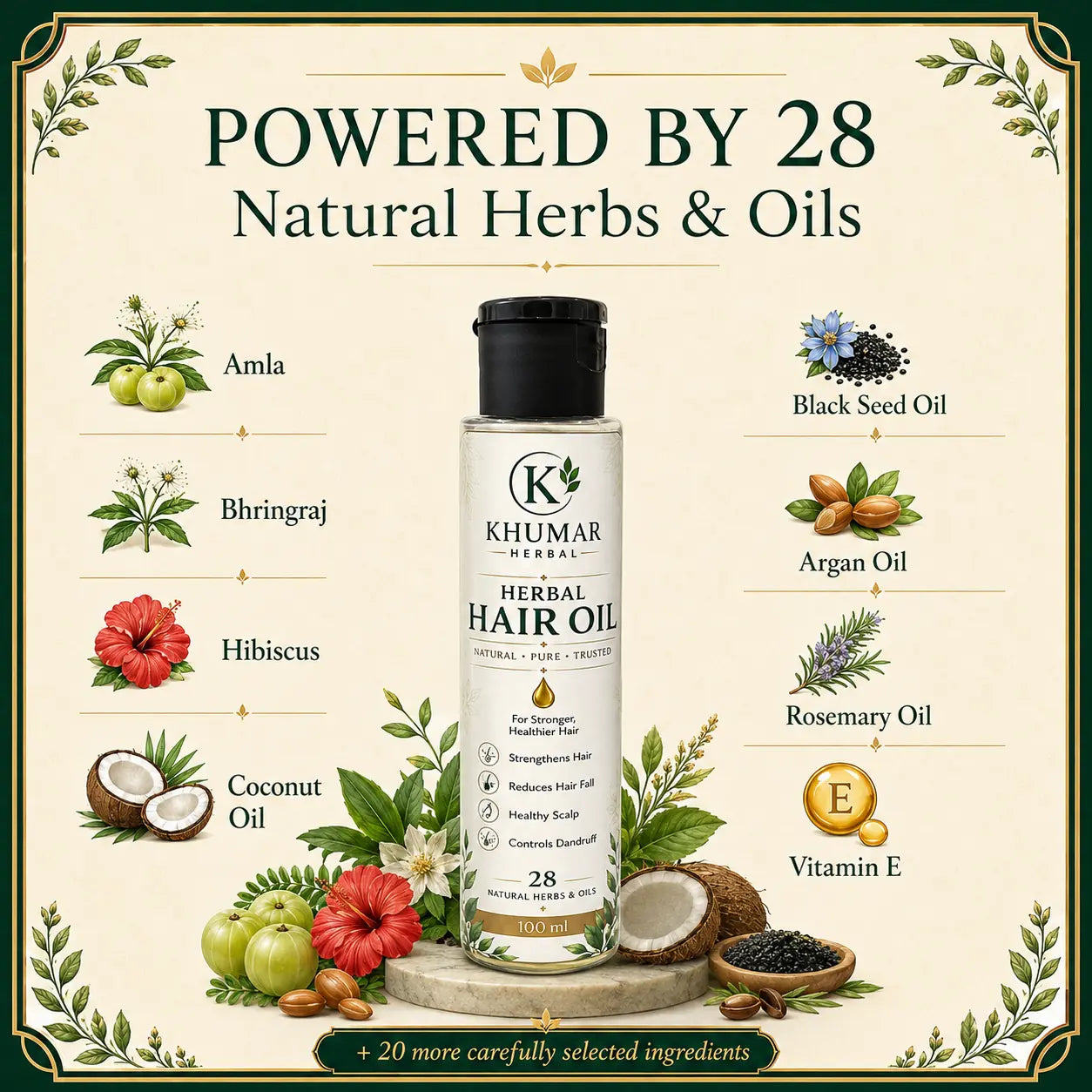 Khumar Herbal Hair Oil hero ingredients
