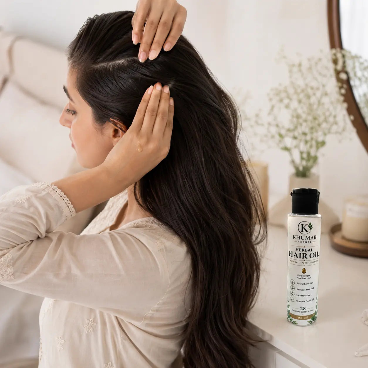 Applying Khumar Herbal Hair Oil